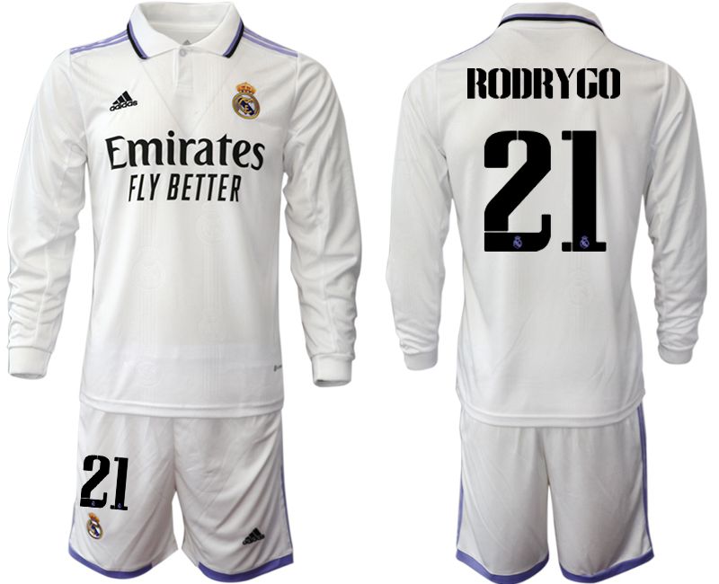 Men 2022-2023 Club Real Madrid home long sleeve white #21 Soccer Jersey->customized soccer jersey->Custom Jersey